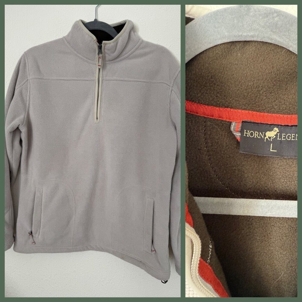 Horn Legend Men's Luxury 1/4 zip Pullover Fleece Lined Waffle Knit Texture Large